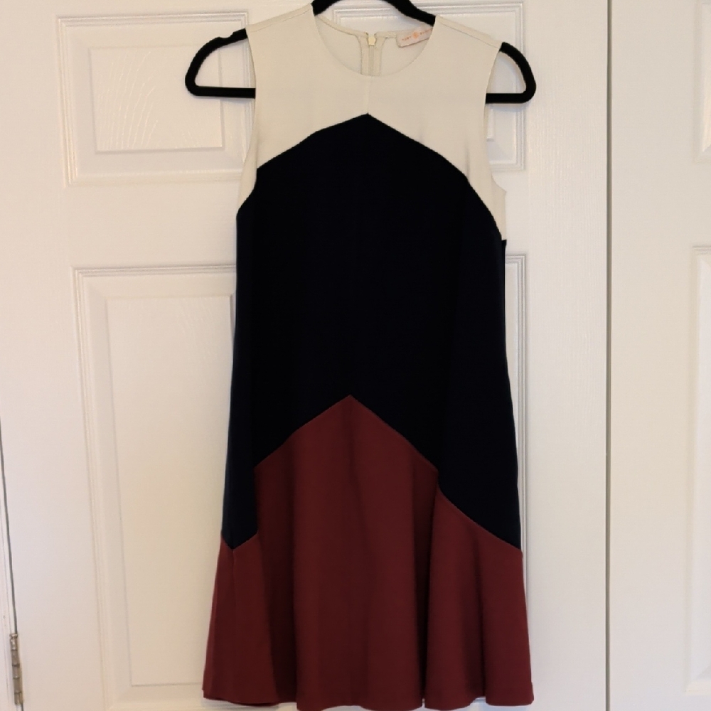 Tory Burch Black and Burgundy Colorblock Mini Dress
